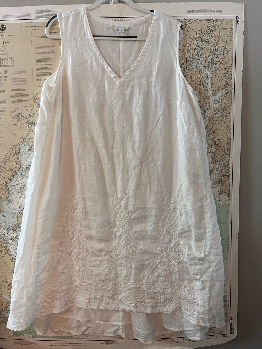 Pure Jill Elements White Linen Embroidered Sleeveless Dress XL Boho Cottagecore